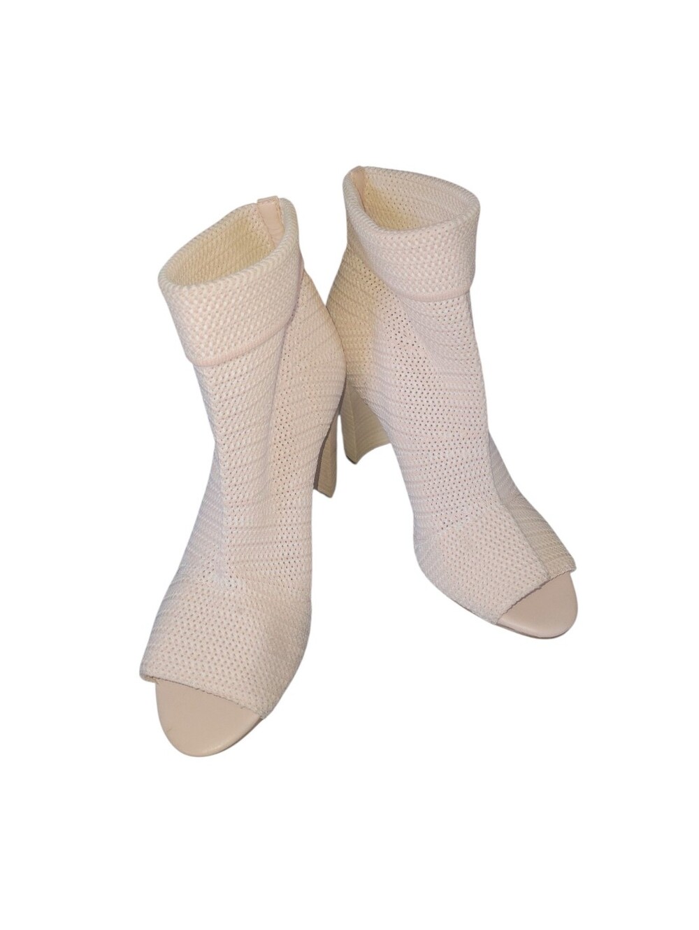 Avev Les Filles Women's Soft Pink Knit Peep-Toe Block Heel Sock Booties 7 1/2M